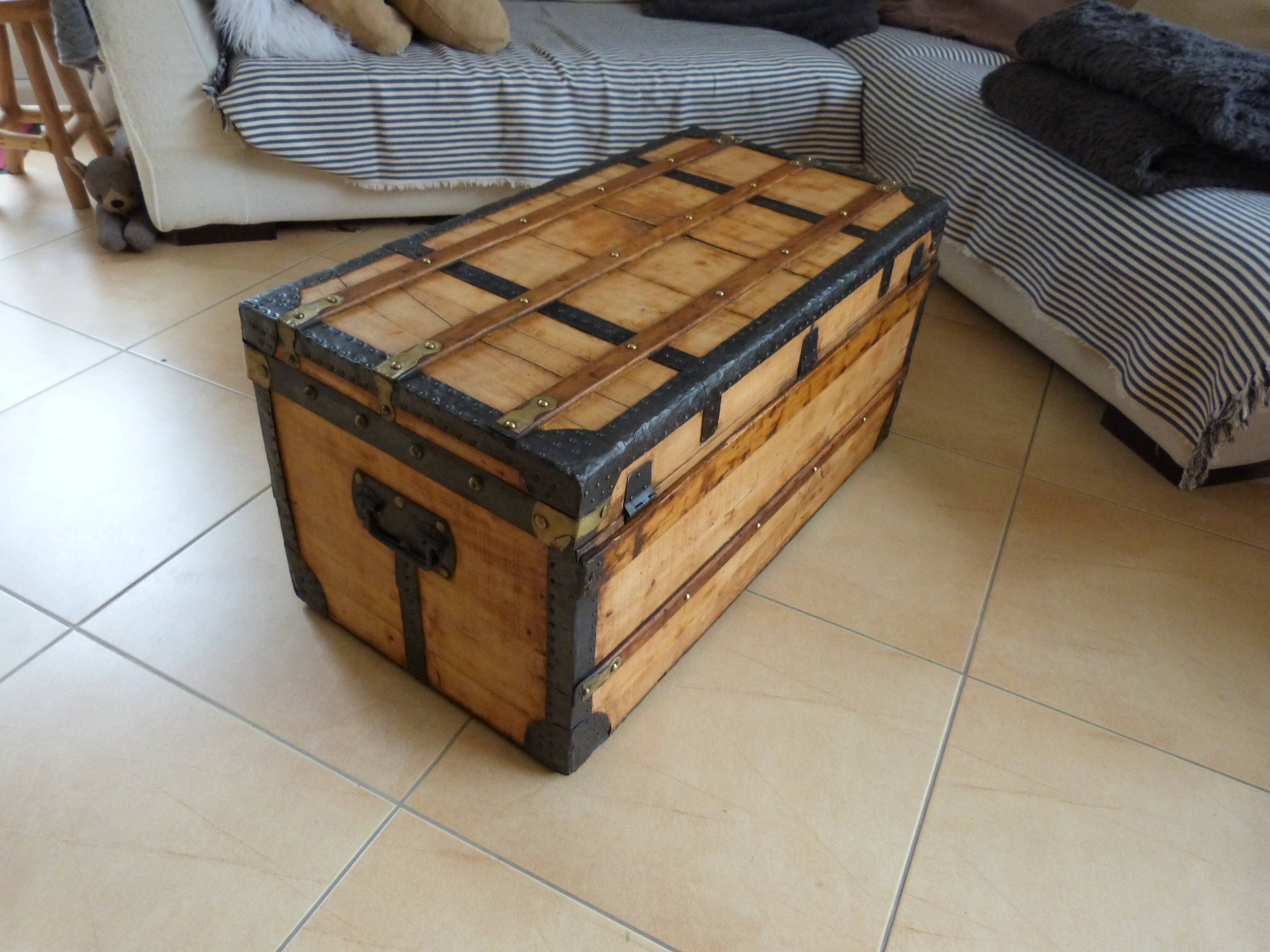 Renovated old trunk jouy fabric
