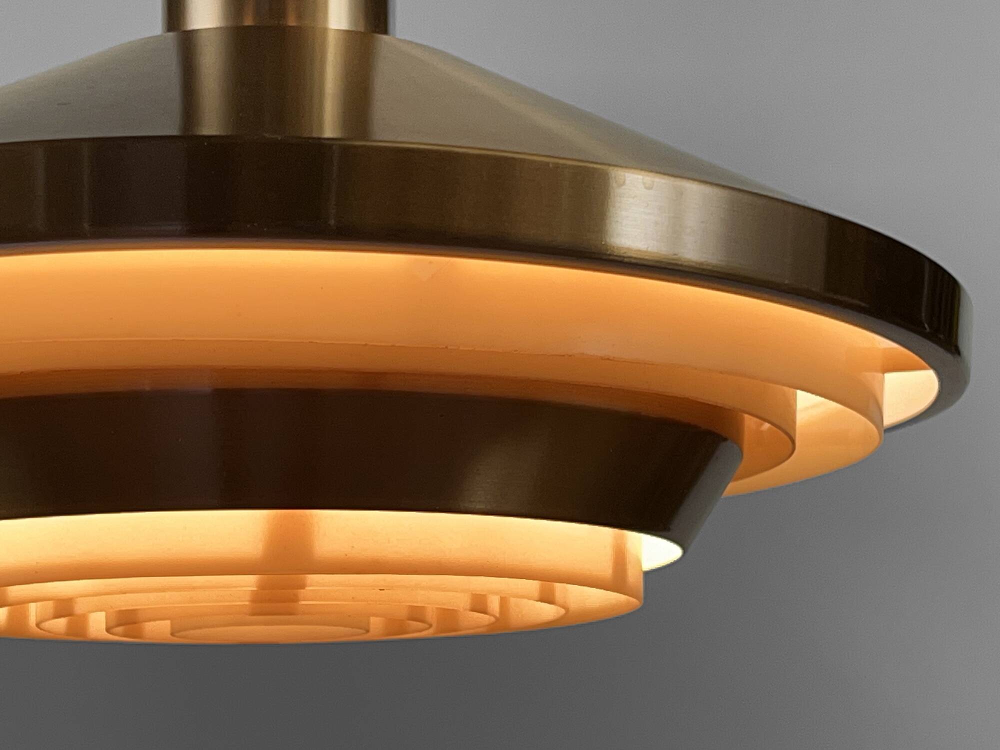 Copper colored aluminum pendant light from Lyskaer belysning. Denmark 1970s