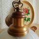 Pair of frosted glass flower pendant lights with vintage wood and brass