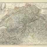 Antique Map of Switzerland circa 1869, W.A.K Johnston General Atlas