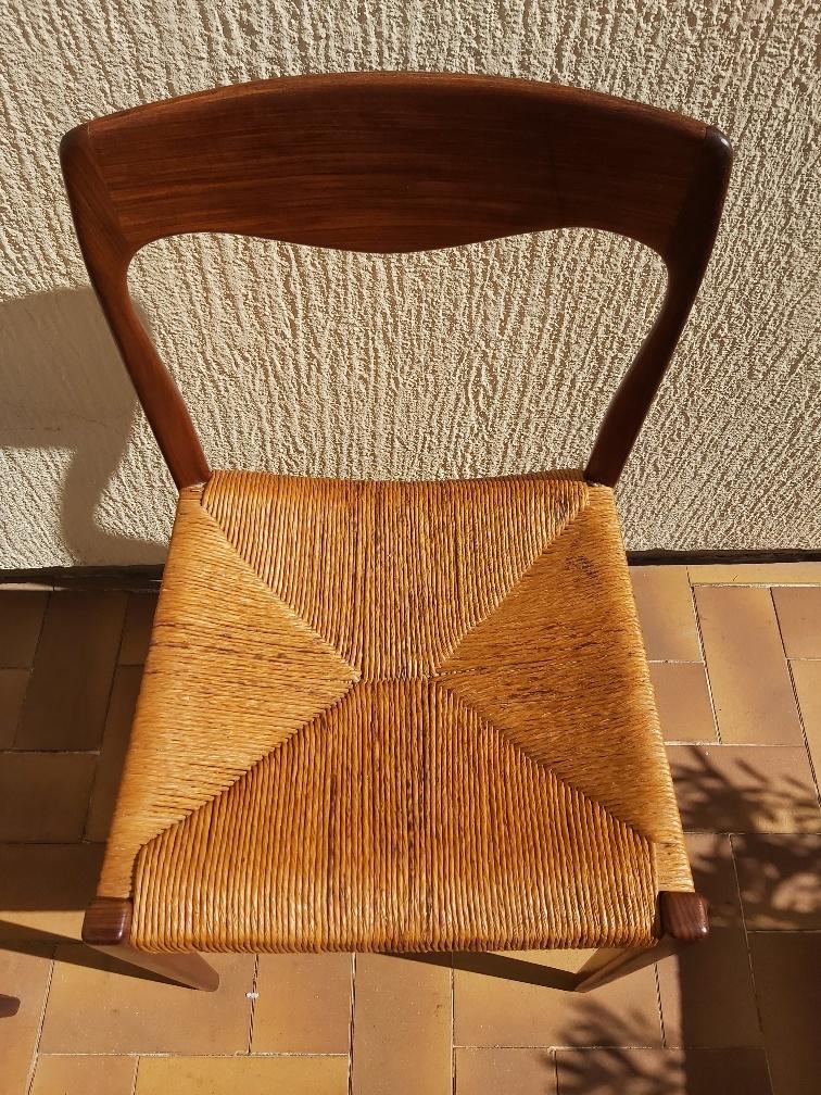 3 Niels Otto Moller chairs in teak and straw 60s