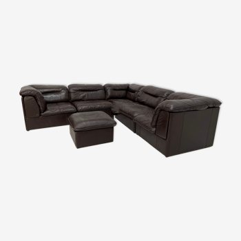 High quality dark brown leather sofa set