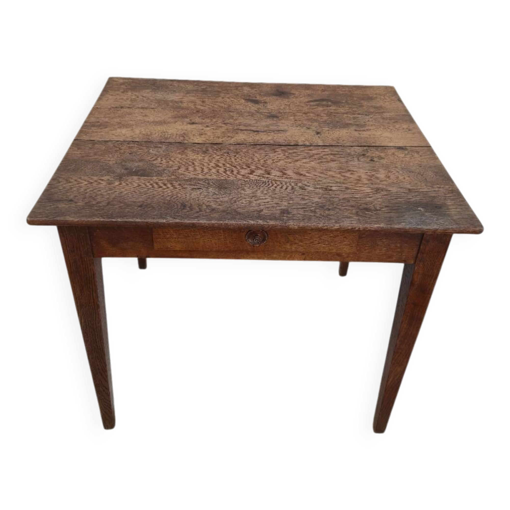 Antique rustic farmhouse table in solid oak, circa 1900s - 84cm