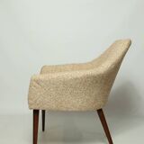 Modern fauteuil en bois orange polka dot bouclé tissus 1960 cocktail fauteuil de salon