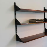 Shelves in rosewood and black lacquered metal from the 50s