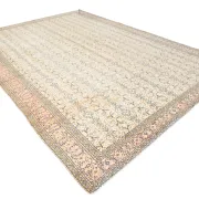9x13 Vintage Cream Blue Persian Rug, Turkish Handmade Wool Floral Carpet
