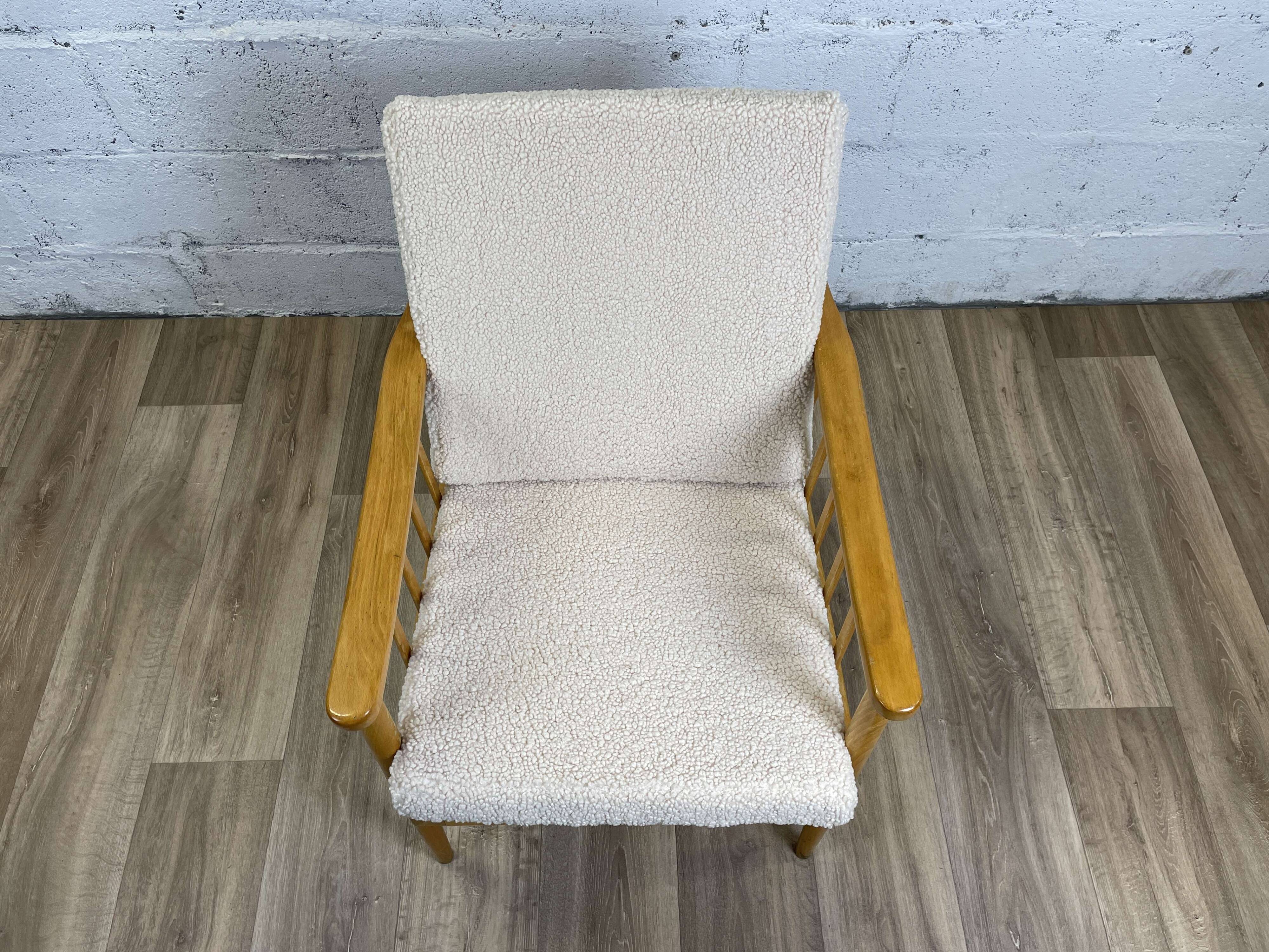 Reupholstered Scandinavian oak armchair, Eastern European origin, 70s-80s