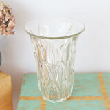 Large art deco style molded glass vase, foliage pattern
