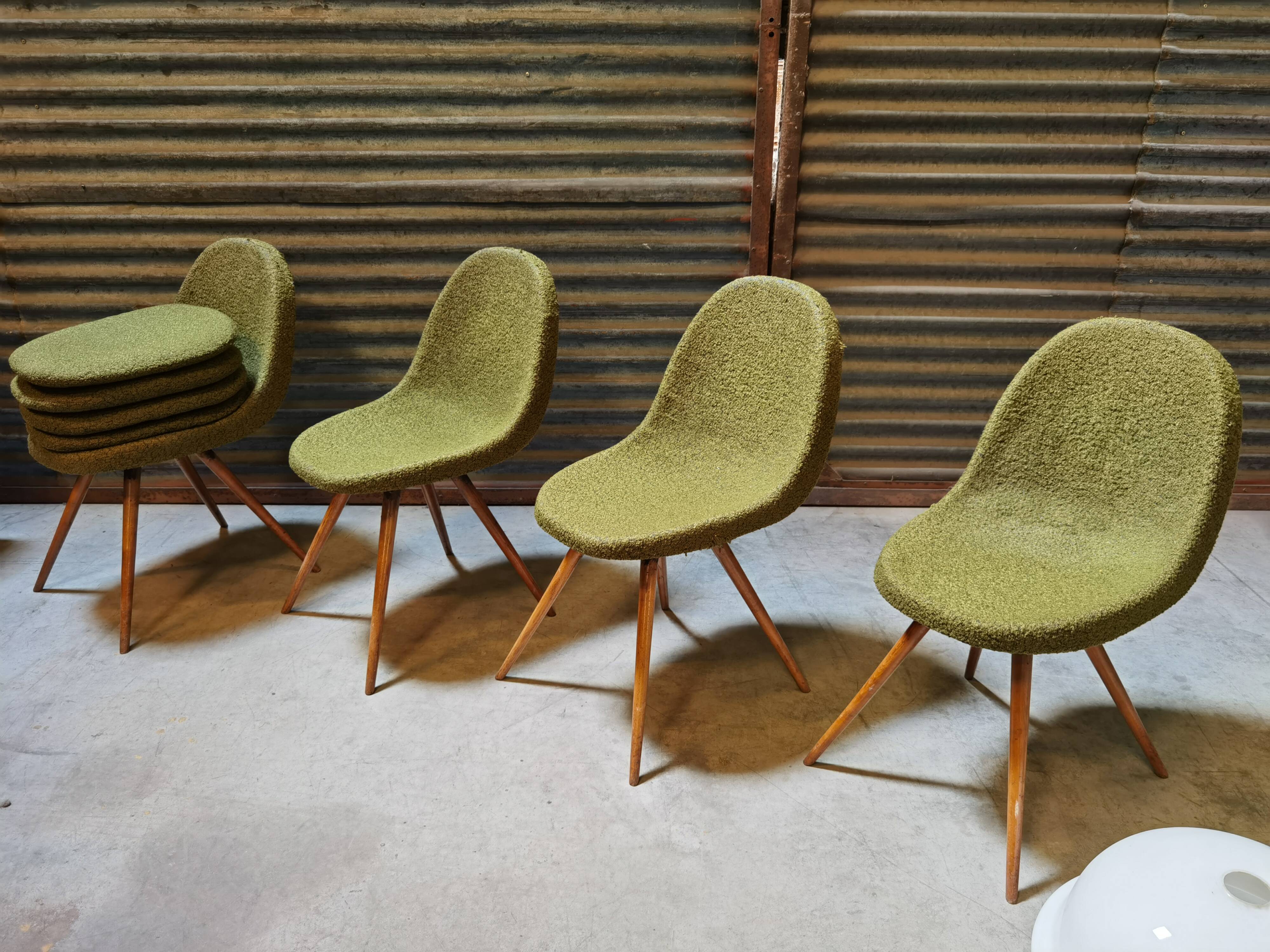 Suite of 4 chairs by Miroslav Navratil Wood resin and fabric Year 60