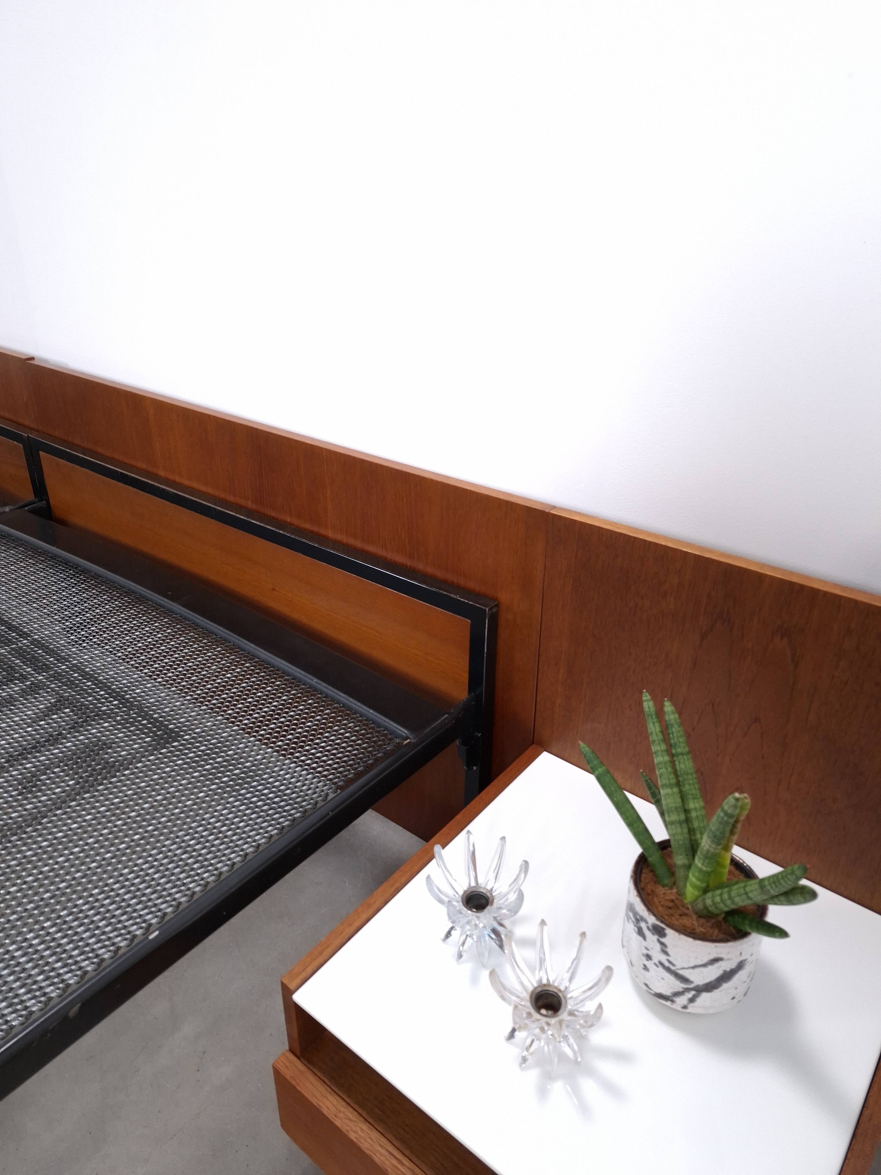 Two-person bed Japanese series Cees Braakman Pastoe and Auping with bedside table.