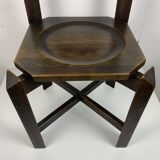 Set of 4 architectural brutalist dining chairs in beech wood, 1970s