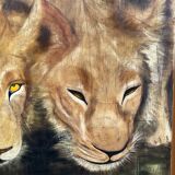 Oil on canvas "Lionesses au Marigot" by Dominique PROTTI-BARAIZE