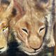 Huile sur toile "Lionnes au Marigot" par Dominique PROTTI-BARAIZE