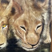 Oil on canvas "Lionesses au Marigot" by Dominique PROTTI-BARAIZE