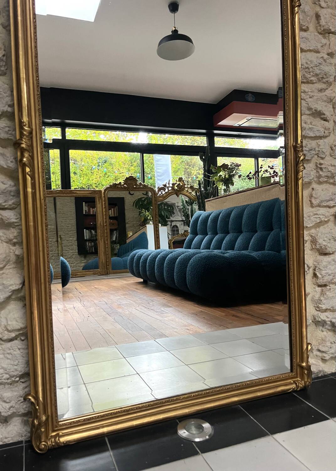 Antique mirror 160.5/87cm with gilt Louis XV style pediments