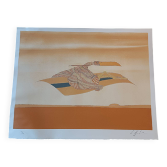 Lithograph by Jean-Paul Griffouliere, born in 1946, "Imaginary Bird," signed.