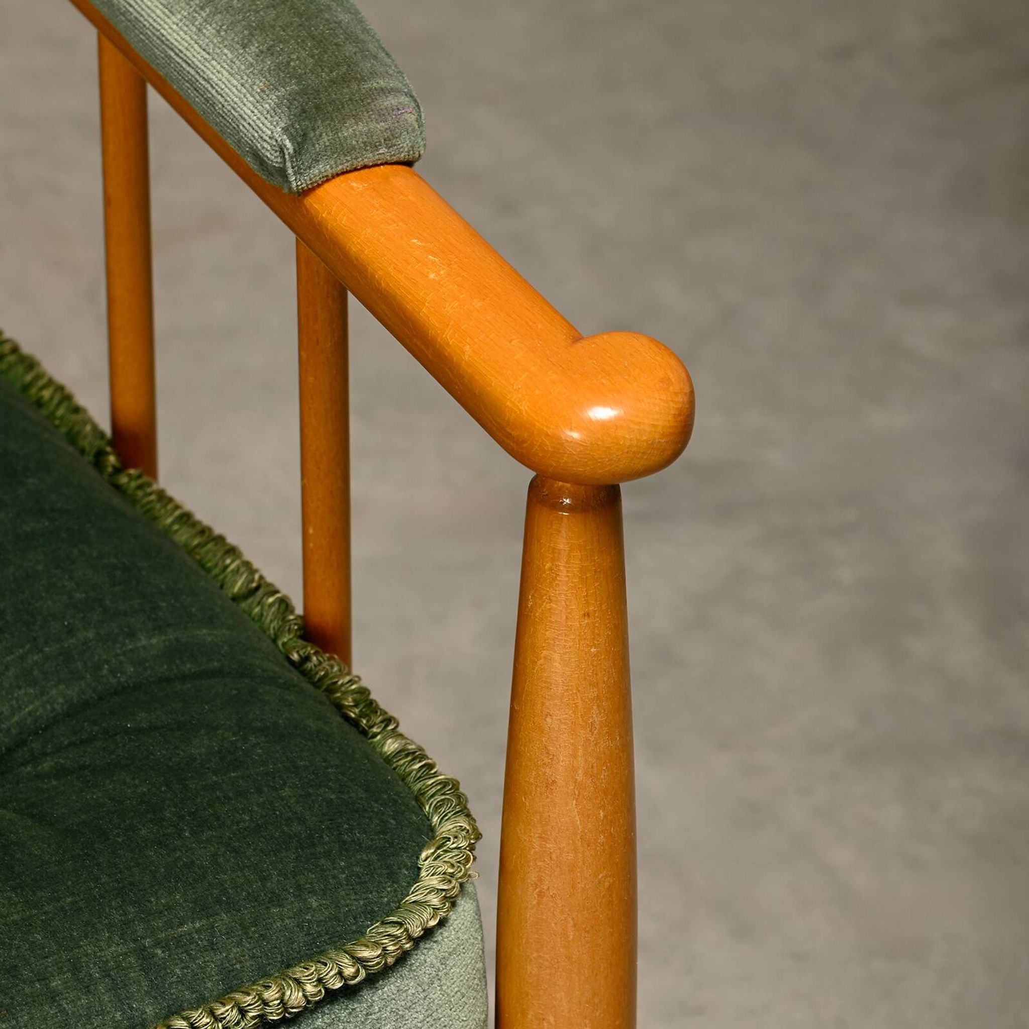 Kerstin Hörlin-Homquist Skrindan Armchairs in Beech and Green Velvet, Swede