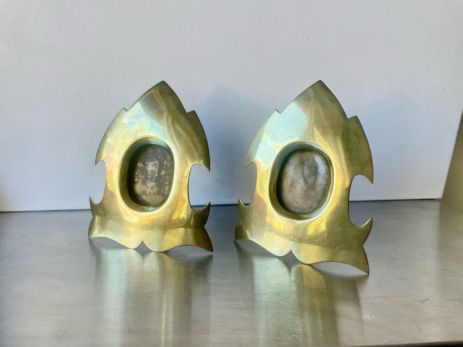 Pair of gothic metal brass picture frames