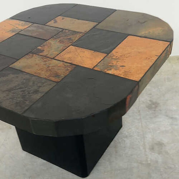 Table basse en mosaïque vintage, table basse en carreaux de pierre, table de cocktail brutaliste