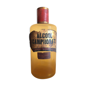 Ancien flacon de pharmacie "alcool camphorat" verre brun