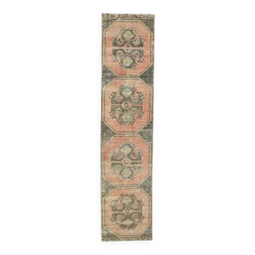 Tapis de couloir turc Oushak fait main en laine et coton orange, années 1970