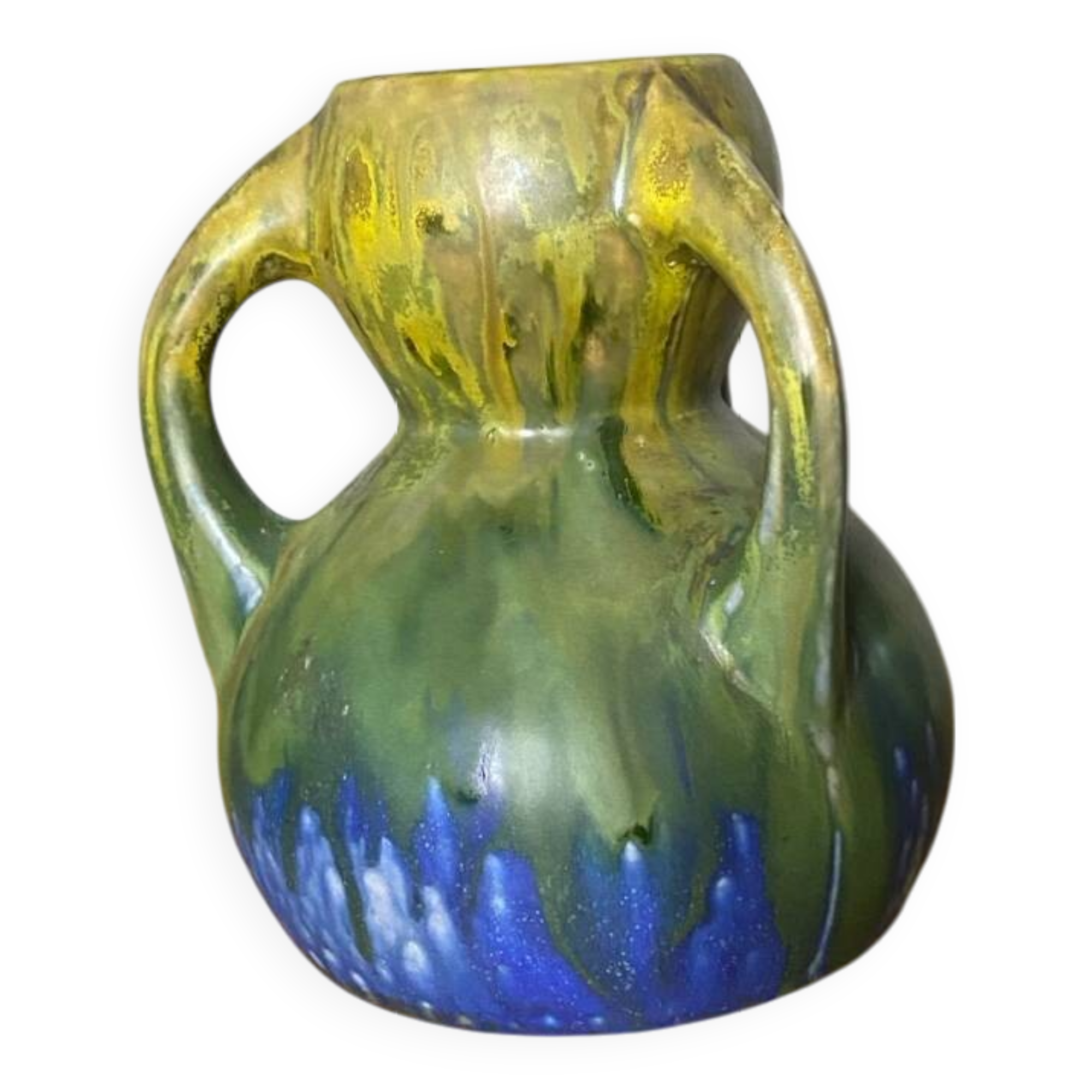 Antique blue and green ceramic vase