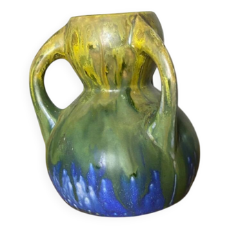 Vase céramique bleu et vert ancien