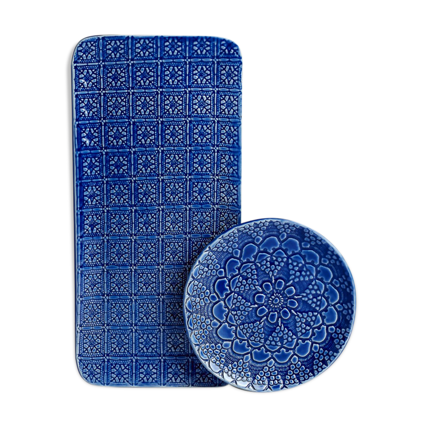 Set of 4 plates and 1 majorelle dish