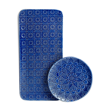 Set of 4 plates and 1 majorelle dish
