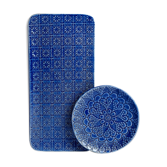 Set de 4 assiettes et 1 plat majorelle