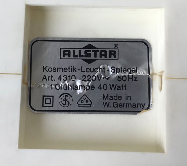Miroir lumineux Allstar made in Germany - design pop 1960