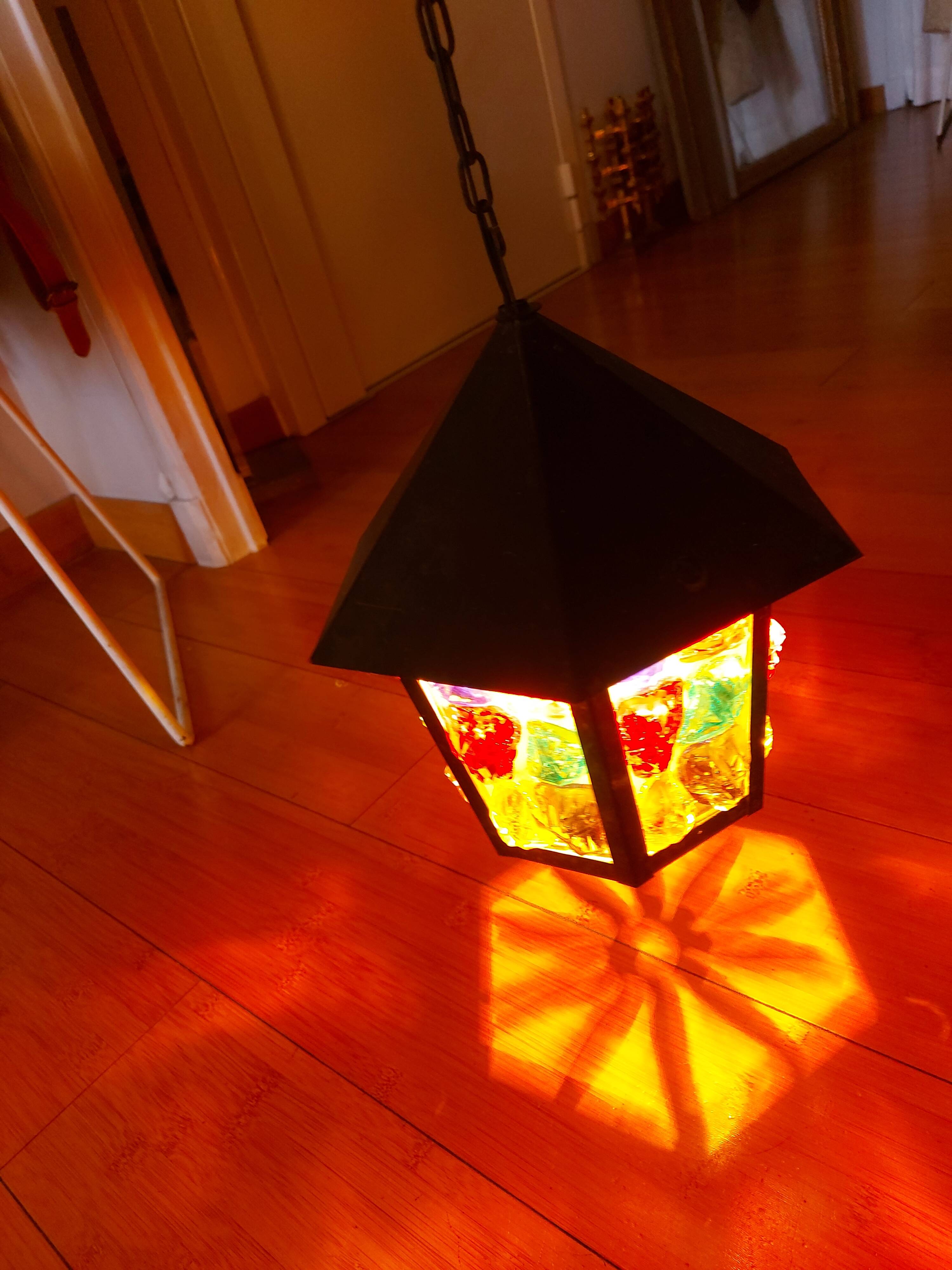 Pendant light, stained glass vestibule lantern