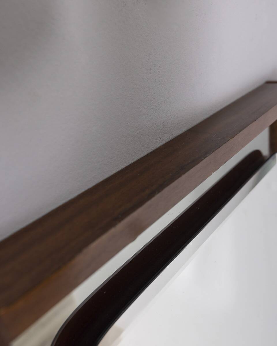 VINTAGE 1960S WALL MIRROR IN WOOD AND SMOKED GLASS, ITALIAN DESIGN