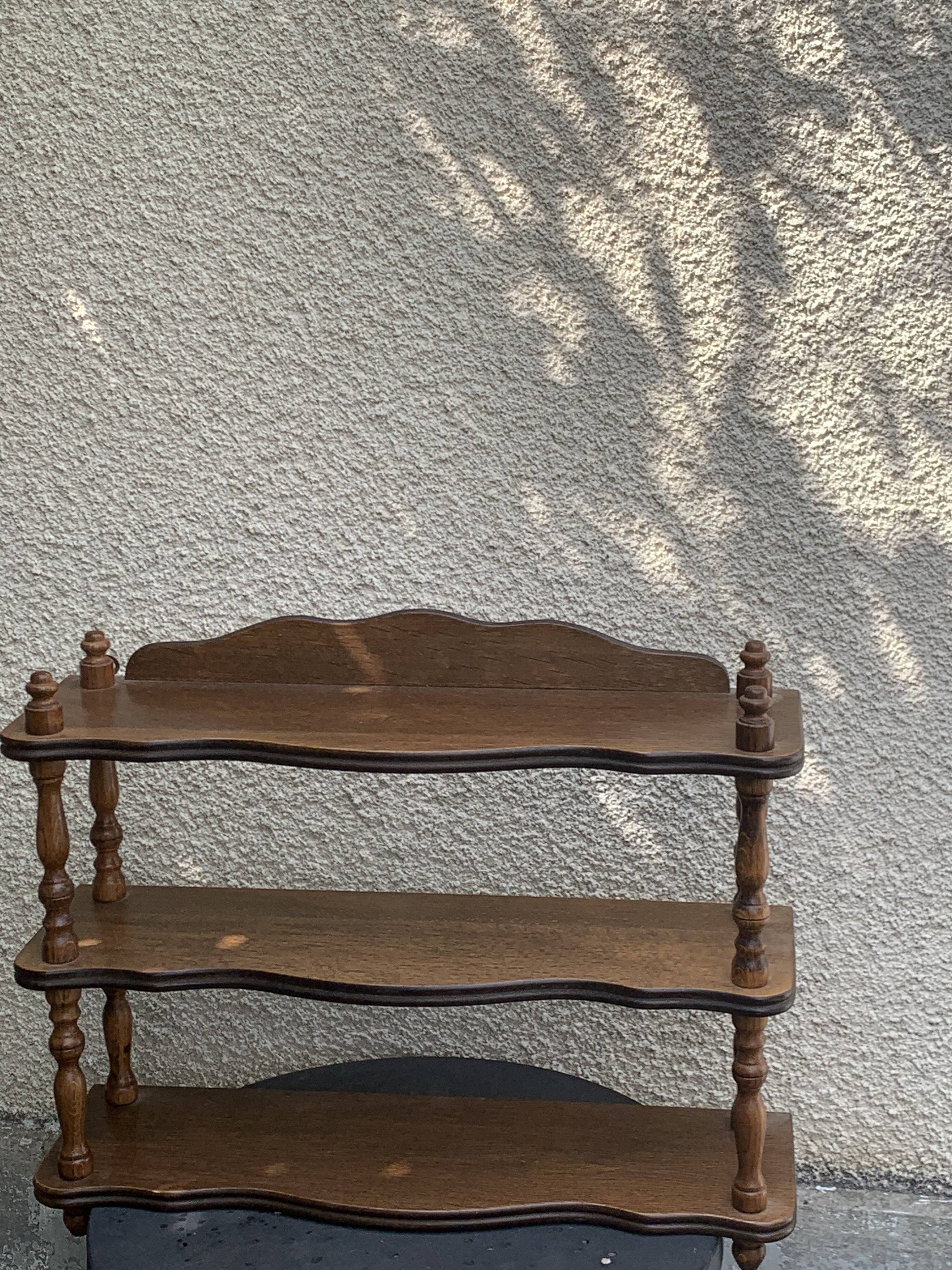 Shelf, 3 shelves, turned wood and vintage varnish