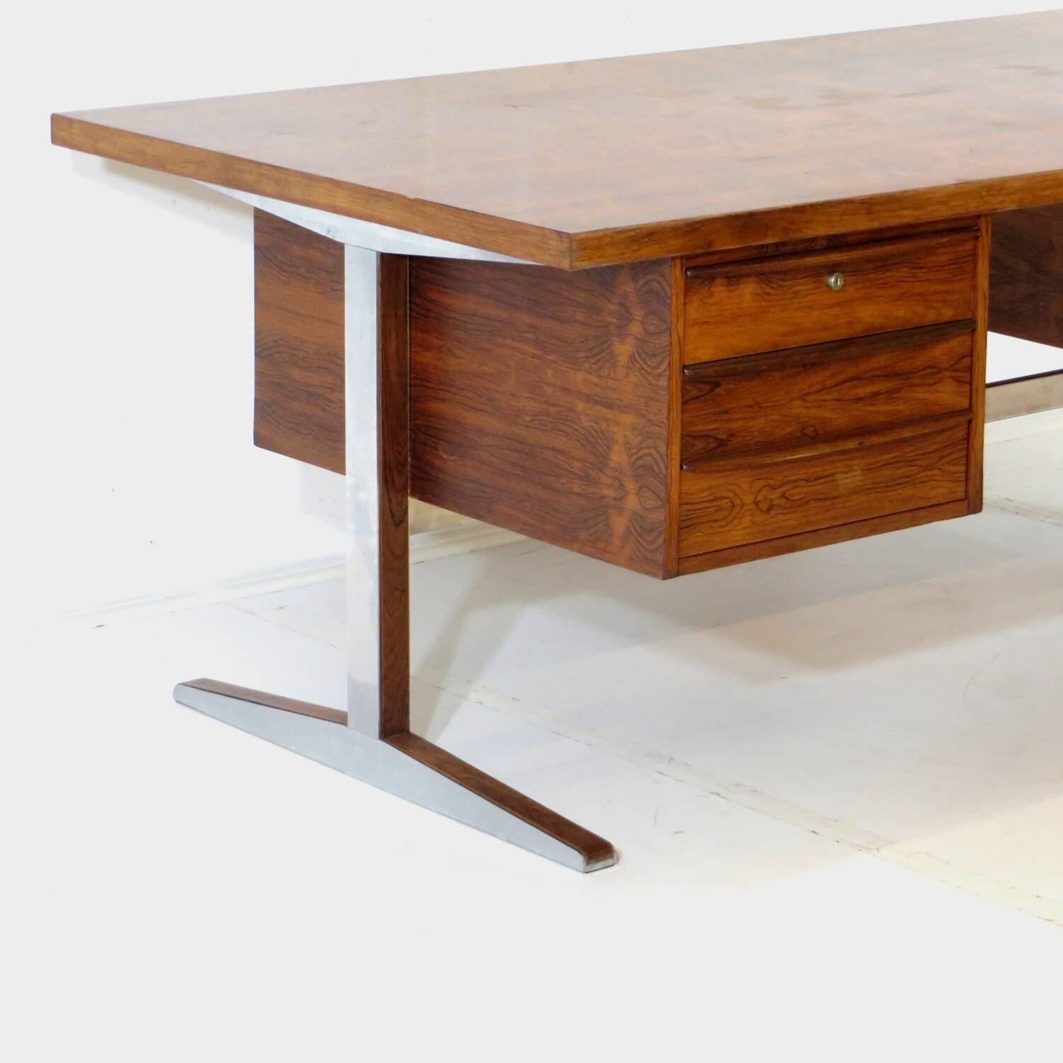 XL Mid century executive writing desk in rosewood & metal, 1960s