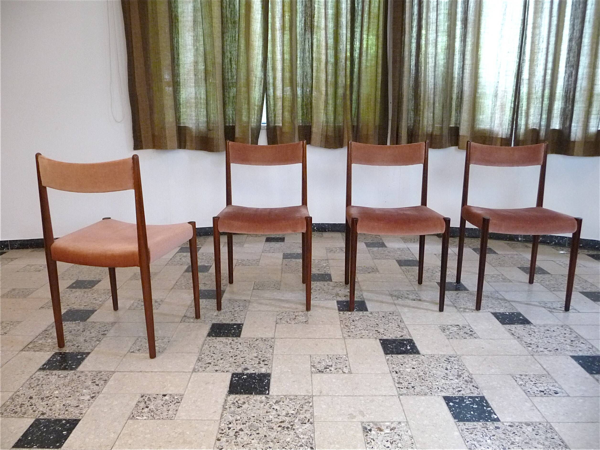 Set of 4 Velvet Dining Chairs in Walnut from Lübke, Germany 1960s