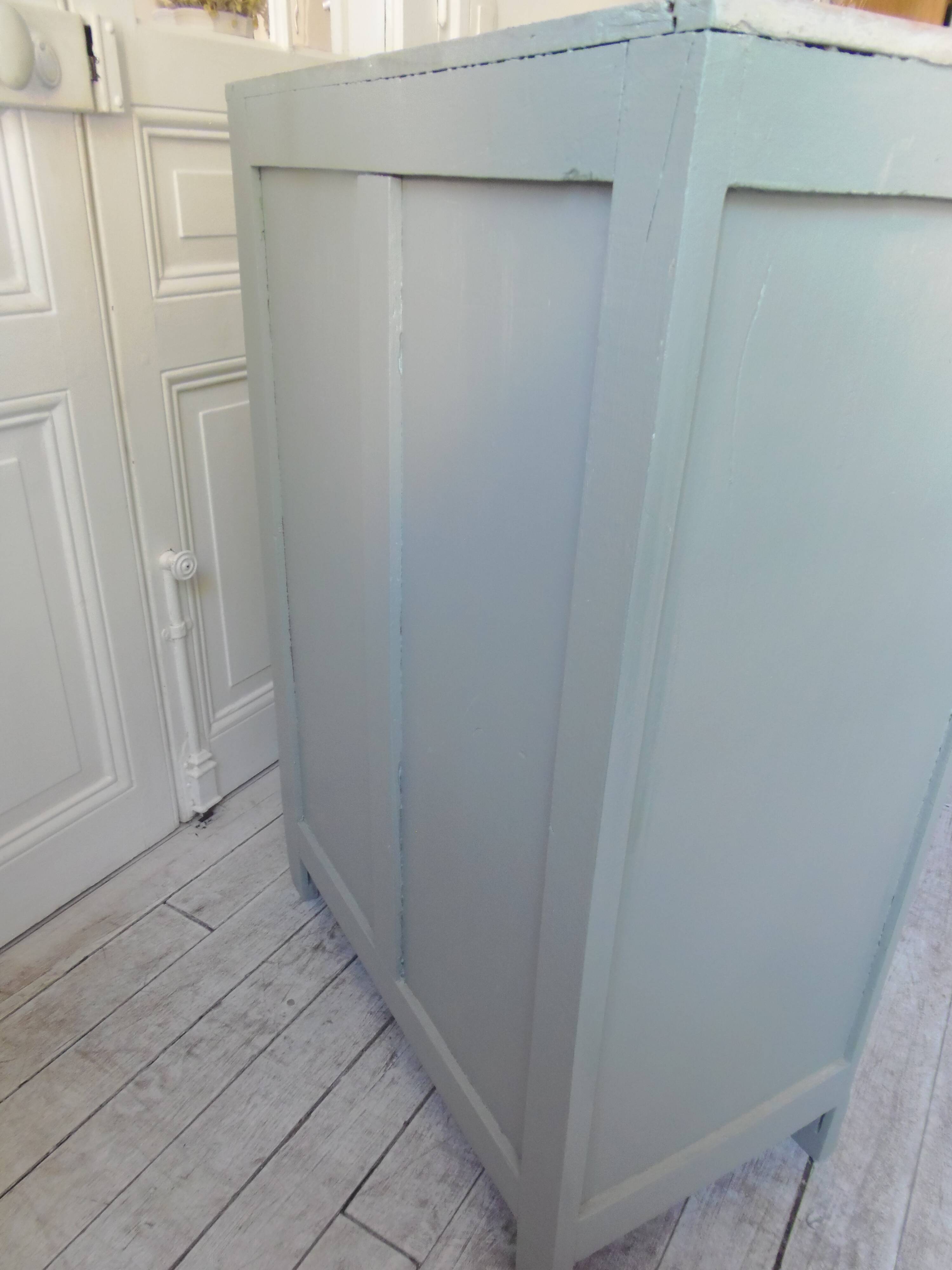 Small vintage Parisian sideboard with 2 doors and 2 drawers, enhanced in verdigris