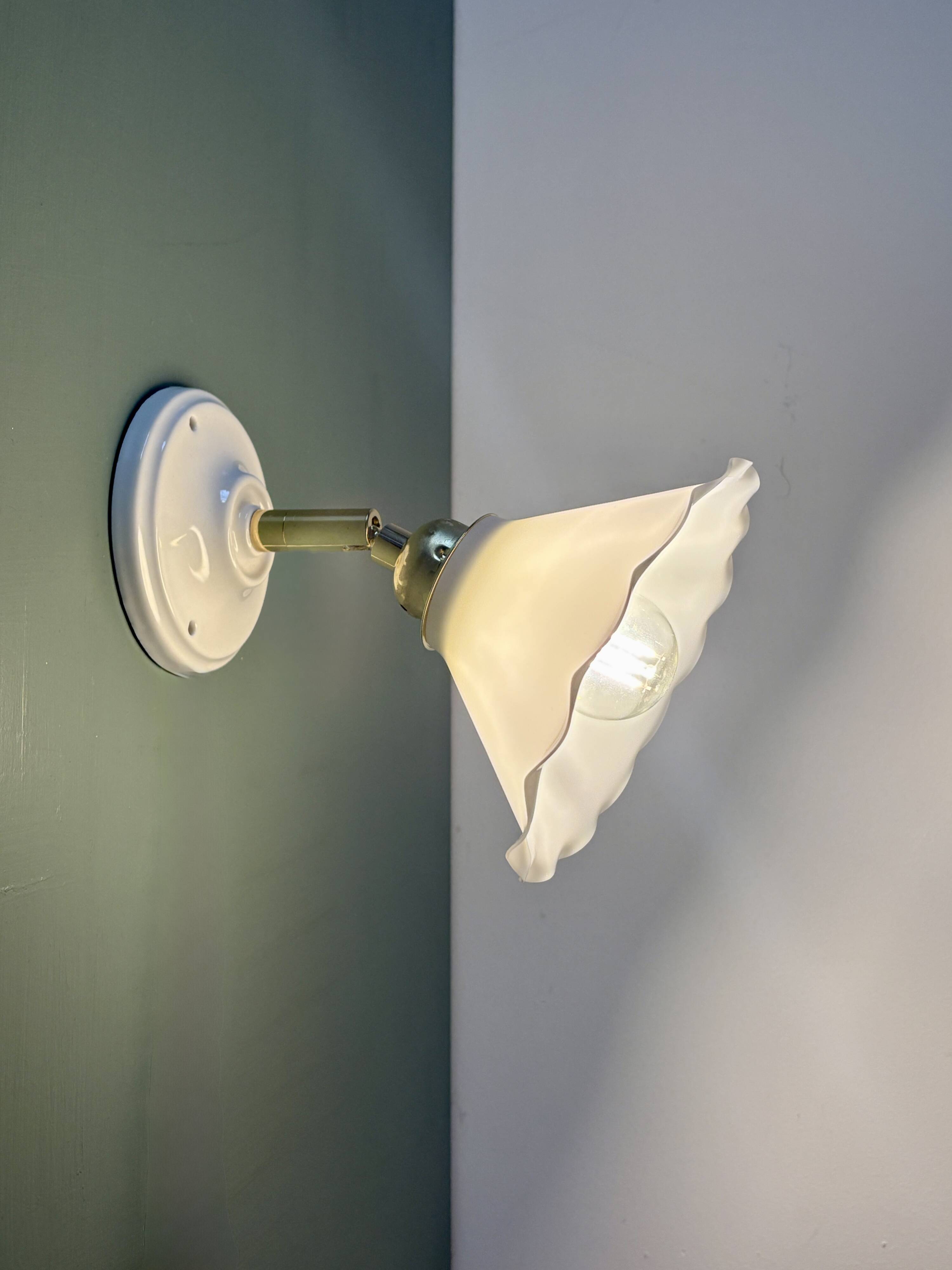 Vintage wall lamp with white opaline glass shade