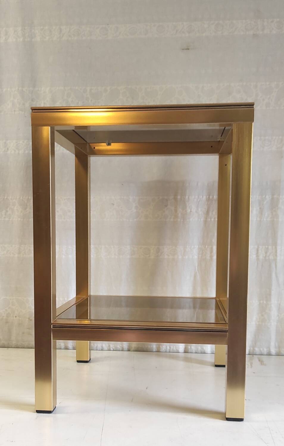 Side table in gilded metal and smoked glass - mid. 20th century