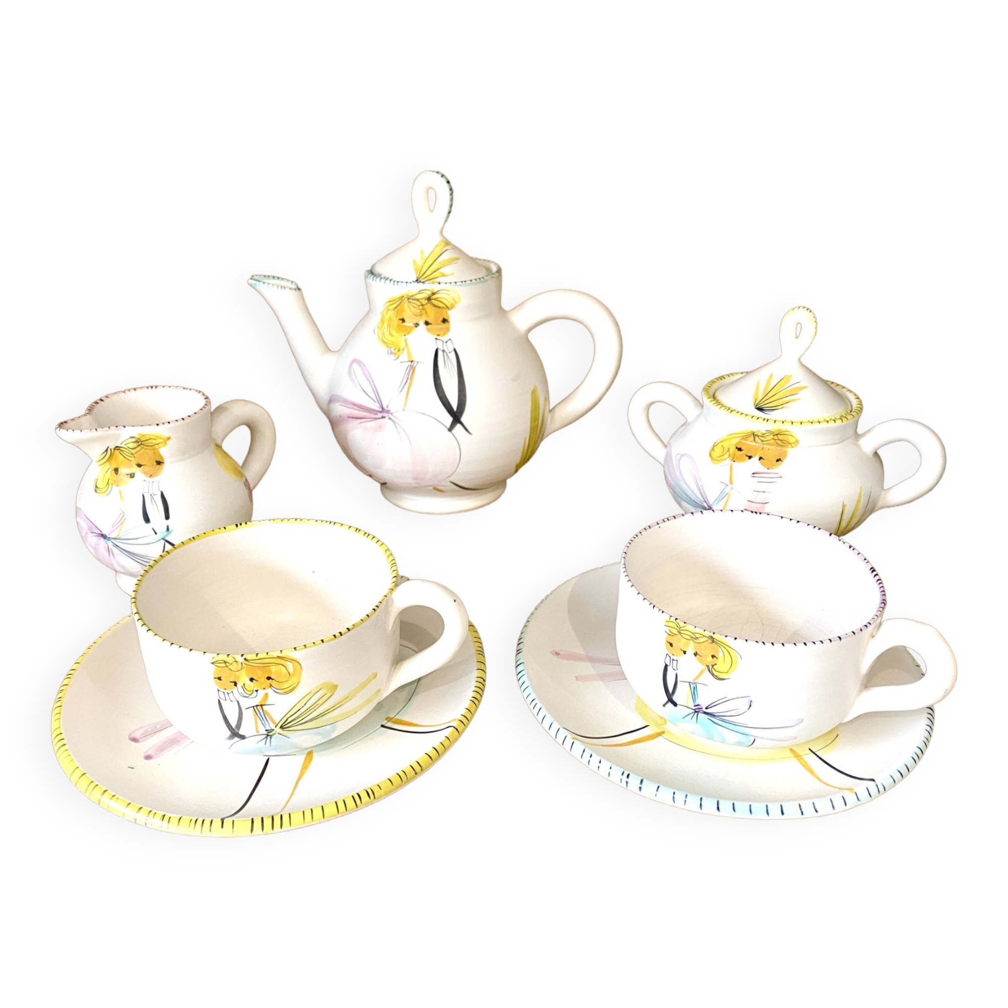 Duo tea or coffee service by the Cerenne workshop in Vallauris, circa 1955