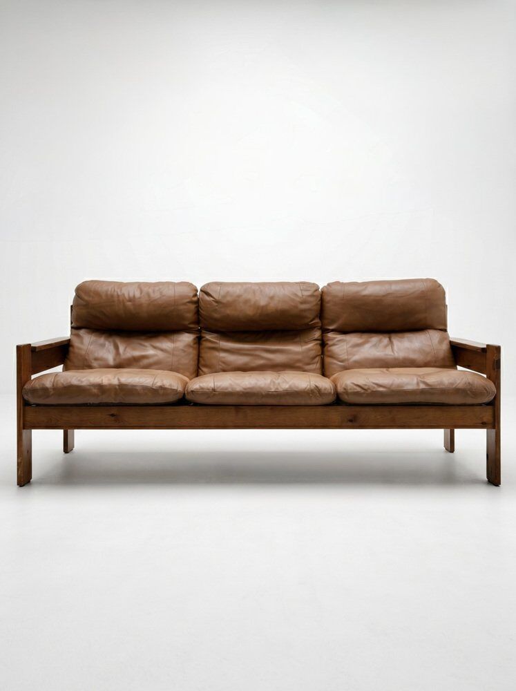 Three-seater cognac leather sofa, 1960s-1970s.