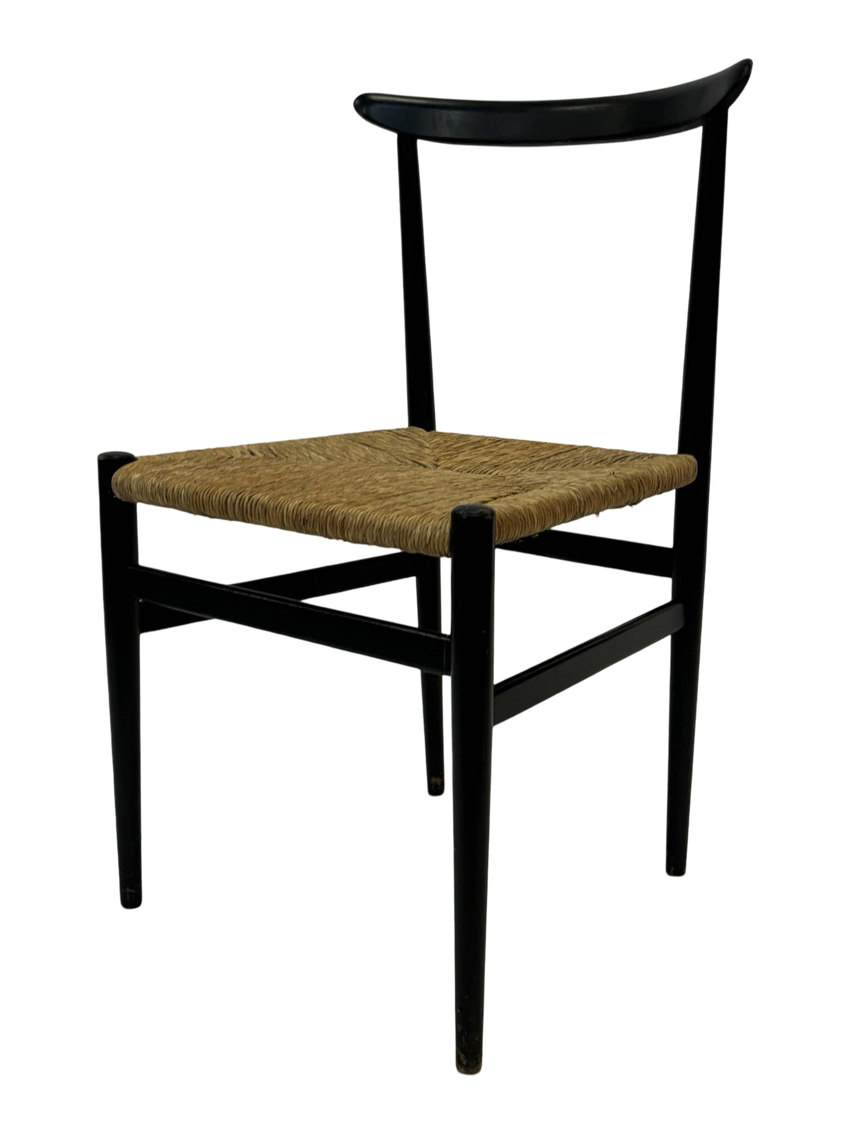 Vintage Italian rush seated chair, 1950s design minimalist