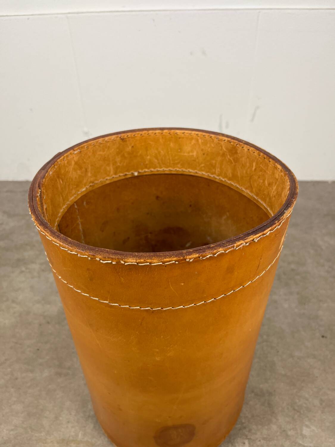 Danish leather wastepaper basket by Torben Orskov in Adnet style