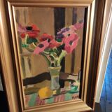 Painting by René Ruby, still life with flowers