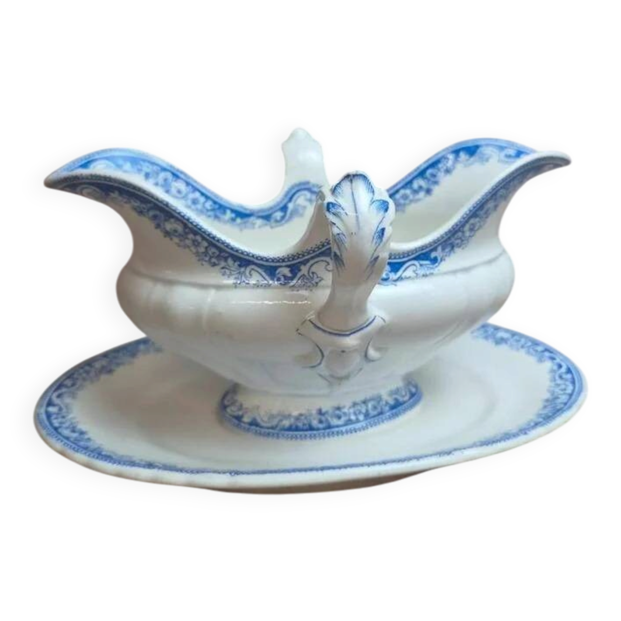 Antique sauce boat Jules Vieillard & Cie Bordeaux – Garland model - Fine earthenware 19th century