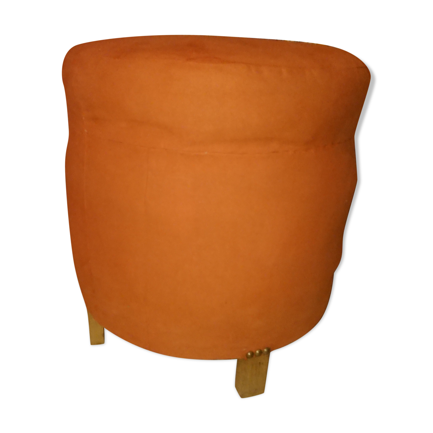 Pouf art deco in suede fabric color orange wooden legs