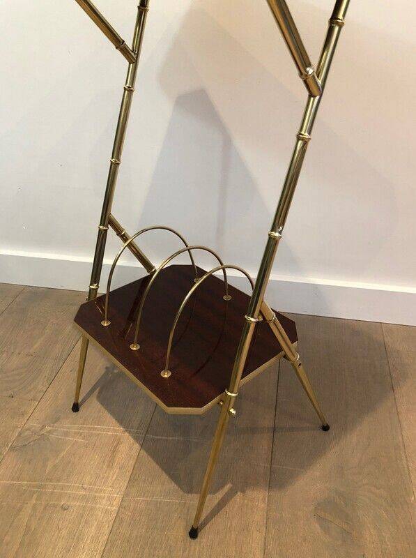 Mahogany and gold metal stool in faux-bamboo style.