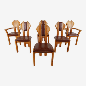 Chaises de salle à manger vintage en bois de pin - années 1970