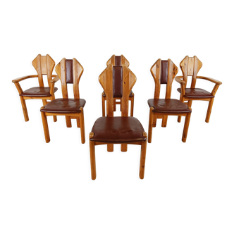 Vintage pine wood dining chairs - 1970s