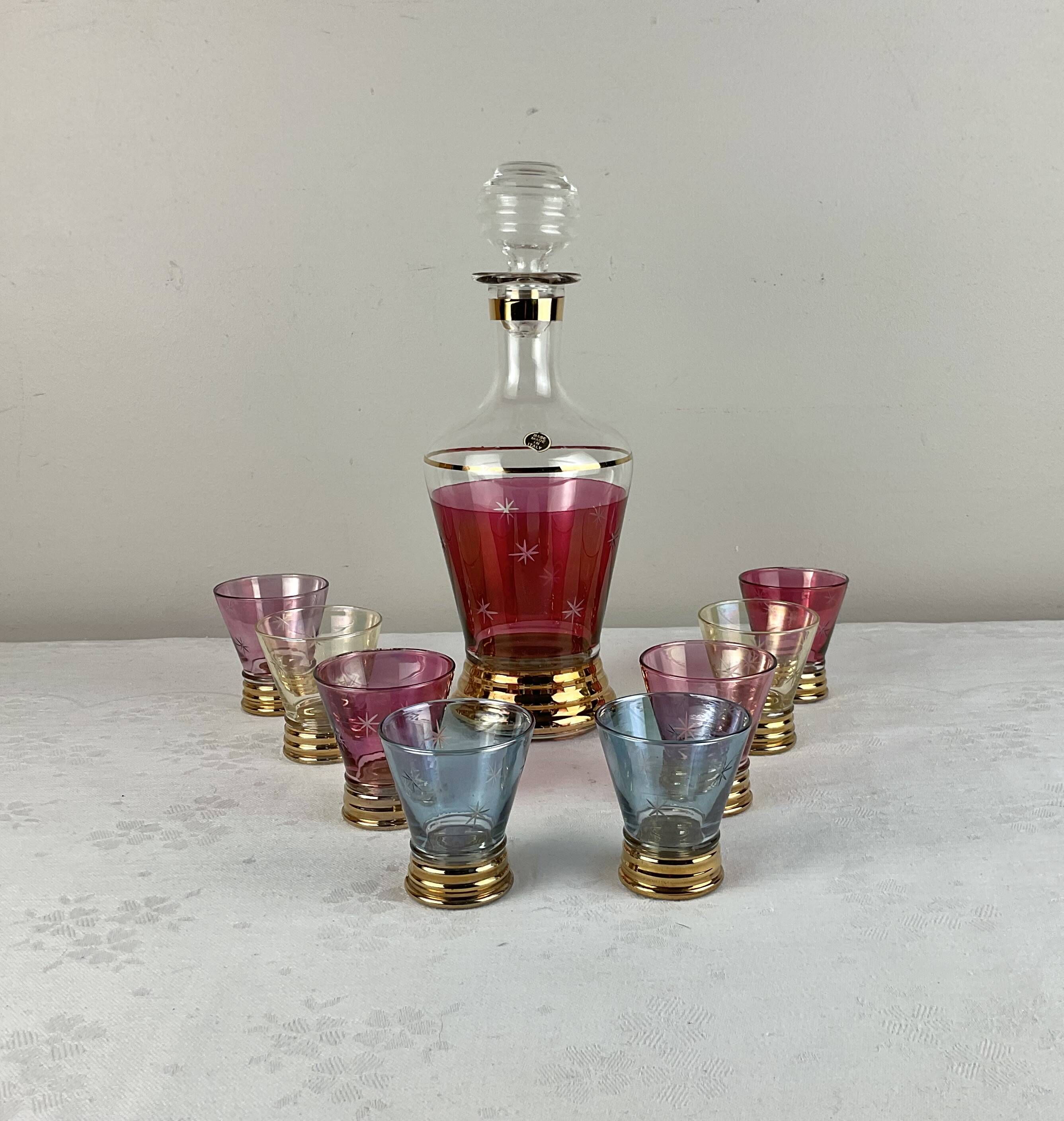 Vintage liqueur carafe and matching glasses Made in Italy